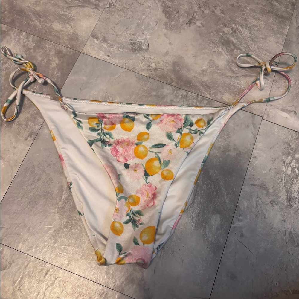 Victoria's Secret Floral Lemon Bikini Bottom - White, Yellow, Pink
